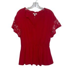 Maurices Flutter Sleeve Top Womens Small Red New WOT Embroidered Details
